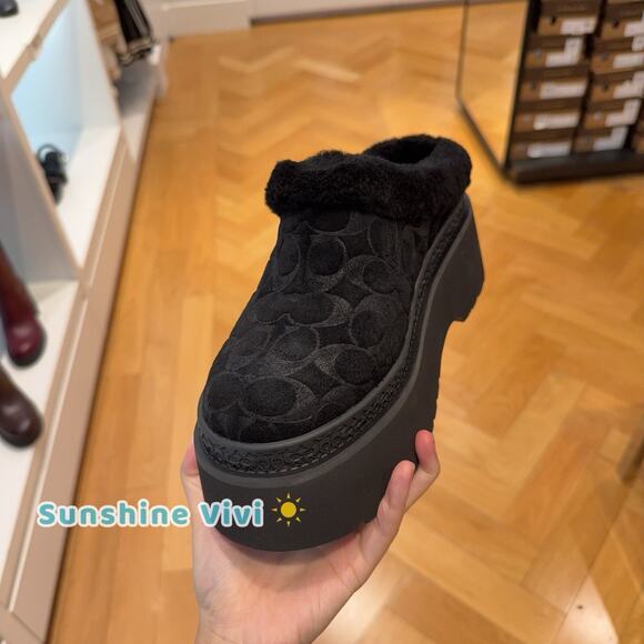 NWT COACH Cecelia Signature Shearling Clog Women's CCO36 Black US 8 - Picture 1 of 5